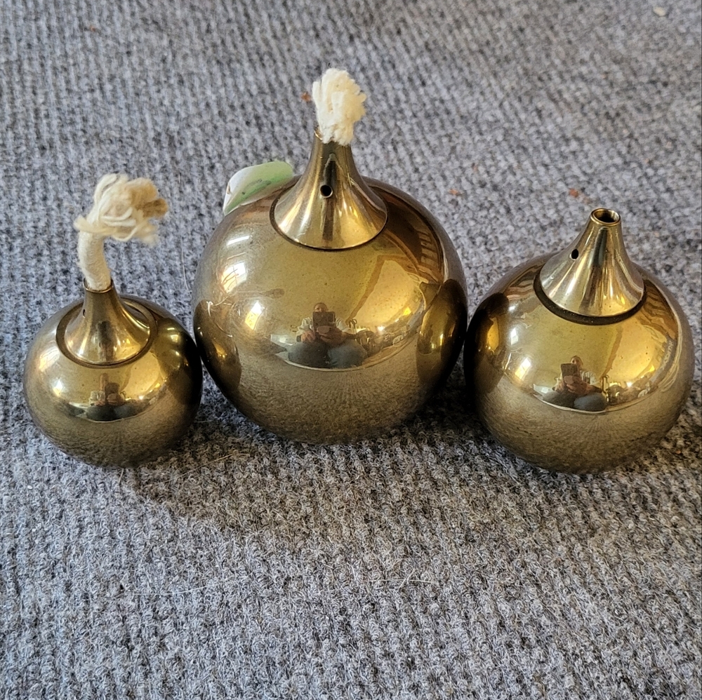 Mid Century Svend Jensen brass teardrop oil lamps